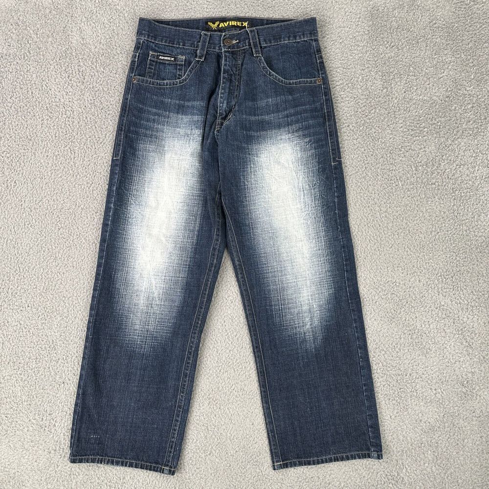 Vtg Y2K‎ Avirex Jeans Men 34x30 Blue Fade Baggy Wide Leg Hip Hop Grunge Skater